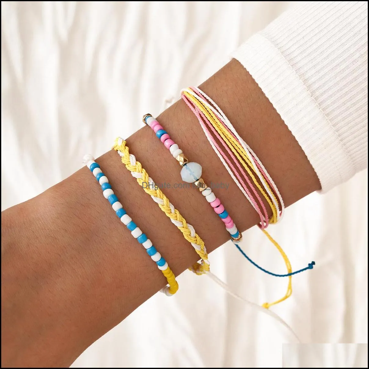 4pcs/set friendship woven multi-layers bracelet waterproof wax string rope beads boho braided jewelry bangle free dhl q505fz