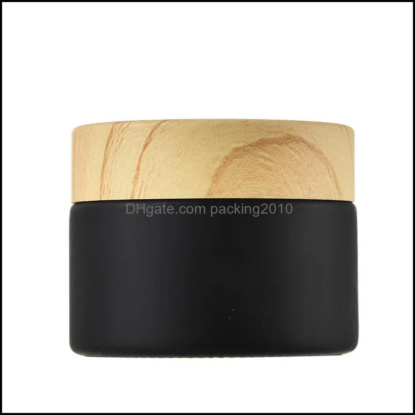 Black frosted glass jars cosmetic jars with woodgrain plastic lids PP liner 5g 10g 15g 20g 30 50g lip balm cream containers 452 S2