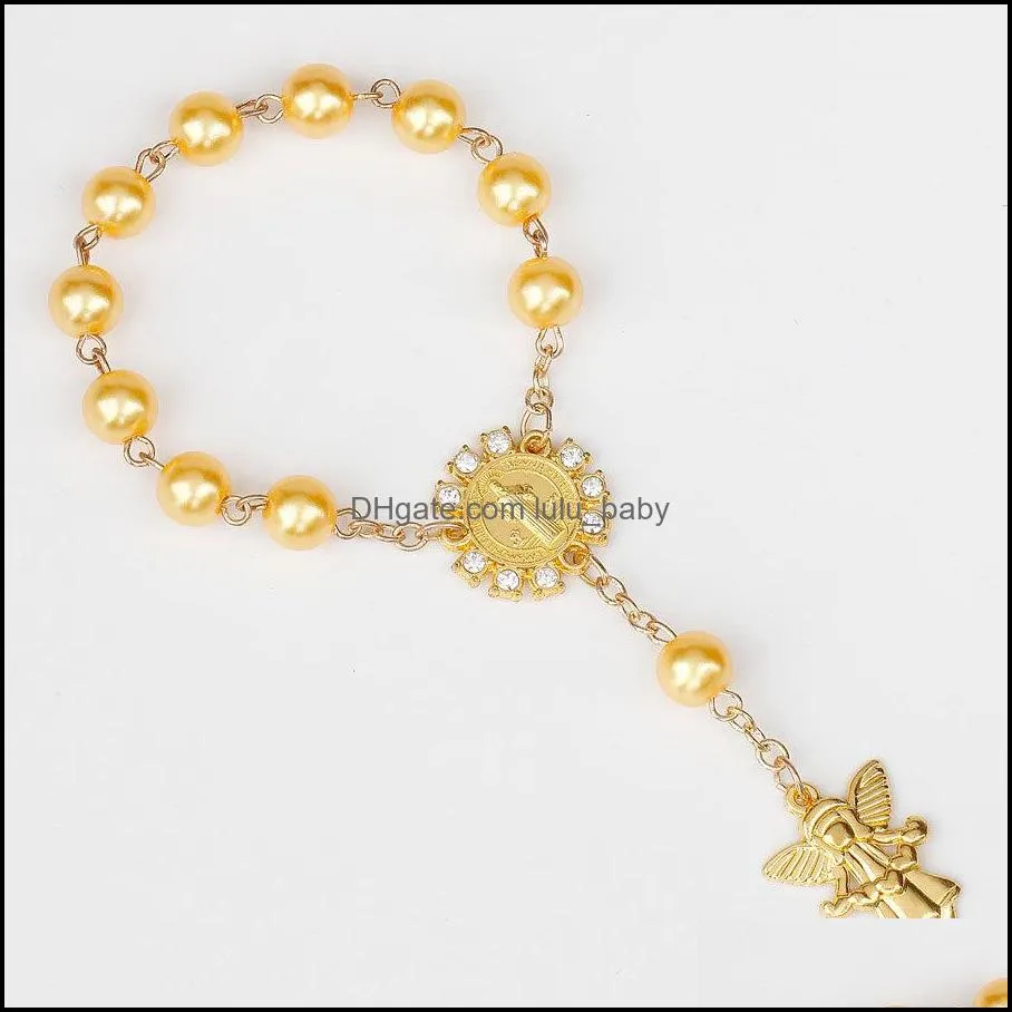 imitation pearl beads rosary bracelet high quality personality angel wings pendants bracelets bangle for women men gift q223fza