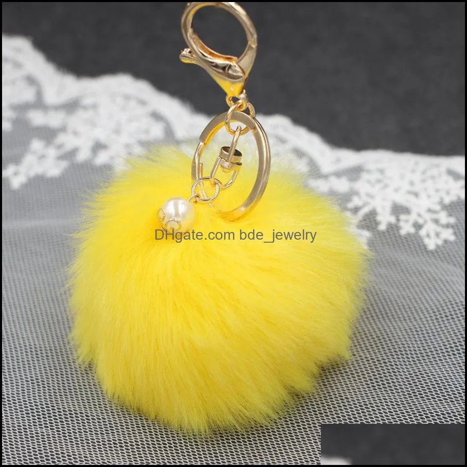 pompom key chain creative 8cm novelty rabbit fur ball keychains cute pearl fluffy keyrings for womens girls free dhl c132l f