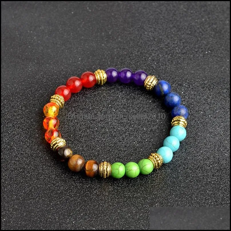 natural stone bracelets for men women yoga beads 7 chakra bangle fashion tiger eye beaded elastic bracelet charm jewelry b366s