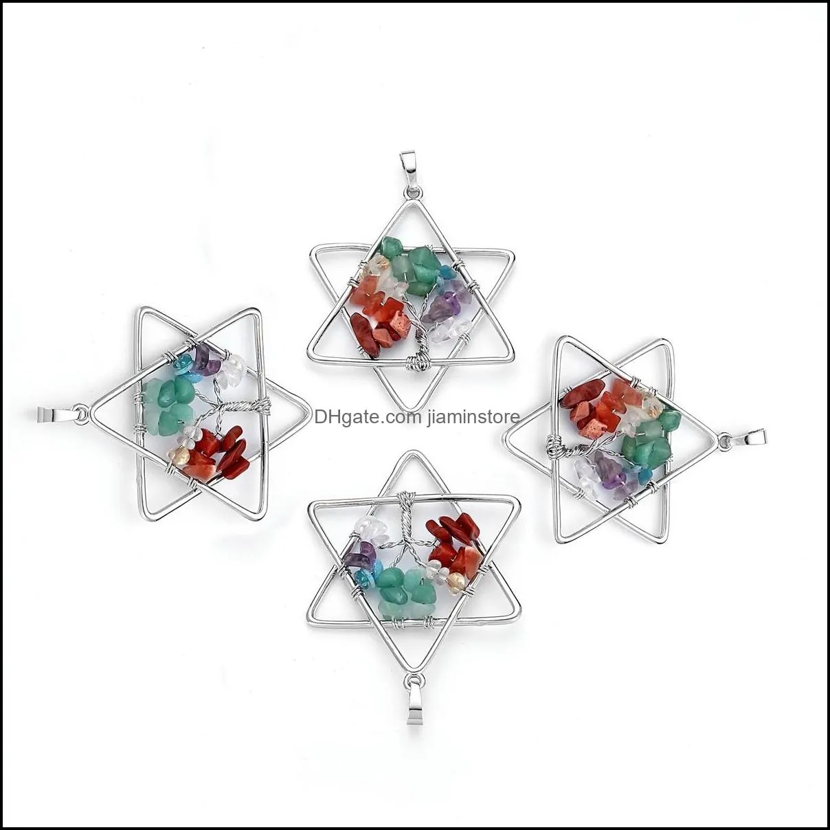 Melcaba six pointed star wound Life Tree Pendant seven chakra Necklace Natural Healing Crystals Quartz Gemstone Pendants