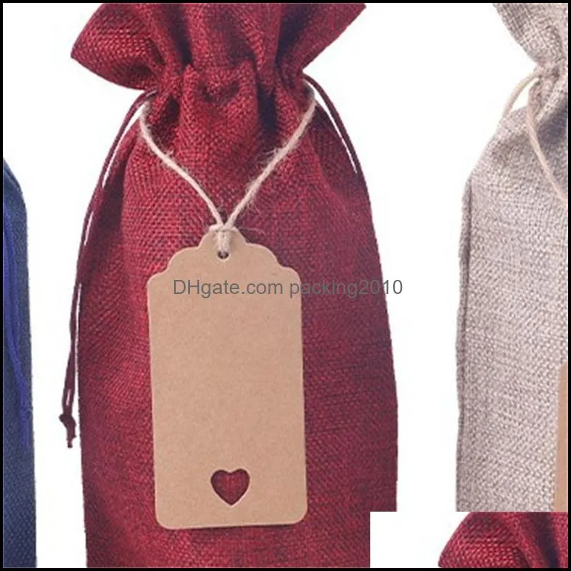 12pcs Fashion Drawstring Bag Hemp Bundle Pocket Bags Red Wine Storage Packaging Wrapping With Hang Tag Table Gifts 18hz B2