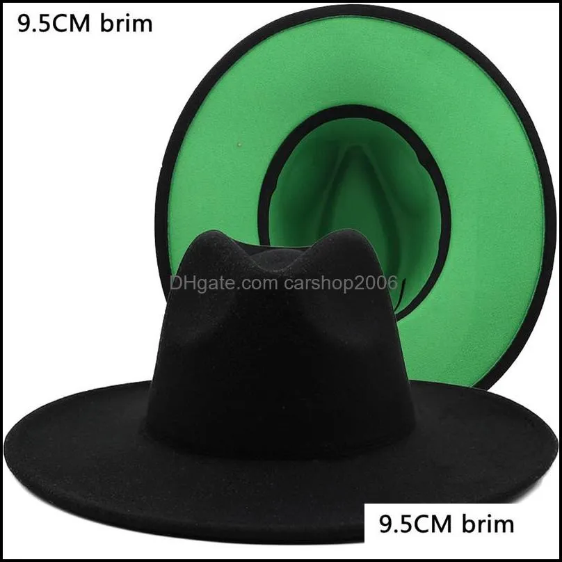 9.5cm large fedora hats for women men felt hat woman man big fedoras male fashion cansual two colors caps female jazz top hat wide brim cap spring autumn wholesale