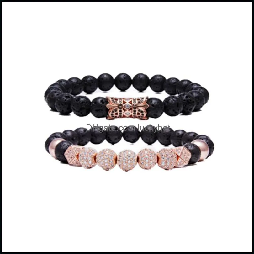 Liuling column hollow tube micro-inlaid zircon ball natural volcanic stone black agate set bracelet  oil diffusion aromatherapy