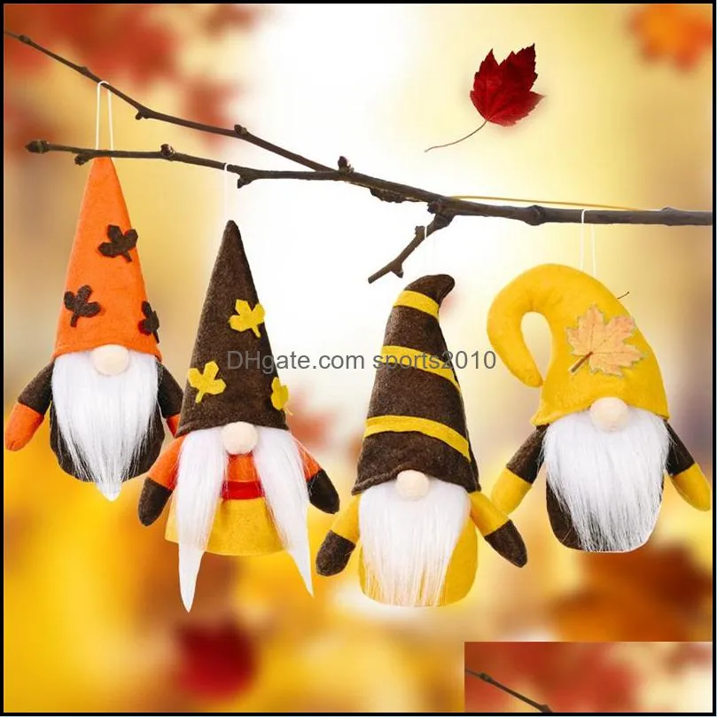 Plush Pendant Doll Party Decorate Rudolph White Whiskers Pumpkin Hat Autumn Dolls Harvest Festival Maple Leaves Room Decoration Stripe 3 3cy