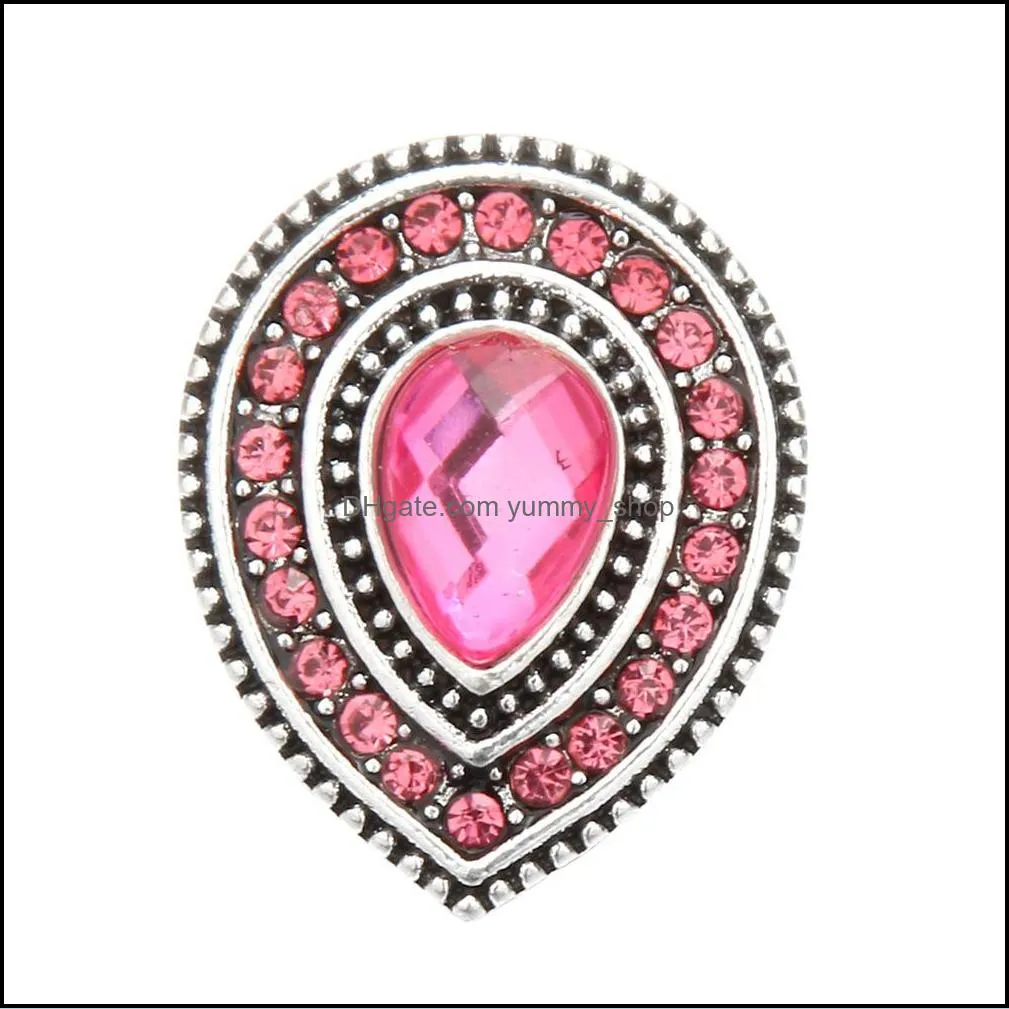 snap button jewelry component rhinestone waterdrop 18mm metal snaps buttons fit bracelet bangle noosa n010