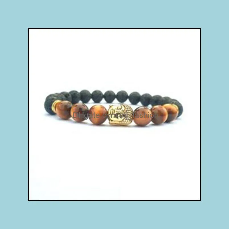 8mm natural jewelry elastic bracelet beaded strands pray volcanic stone meditation buddha head men and women  oil aromatherapy