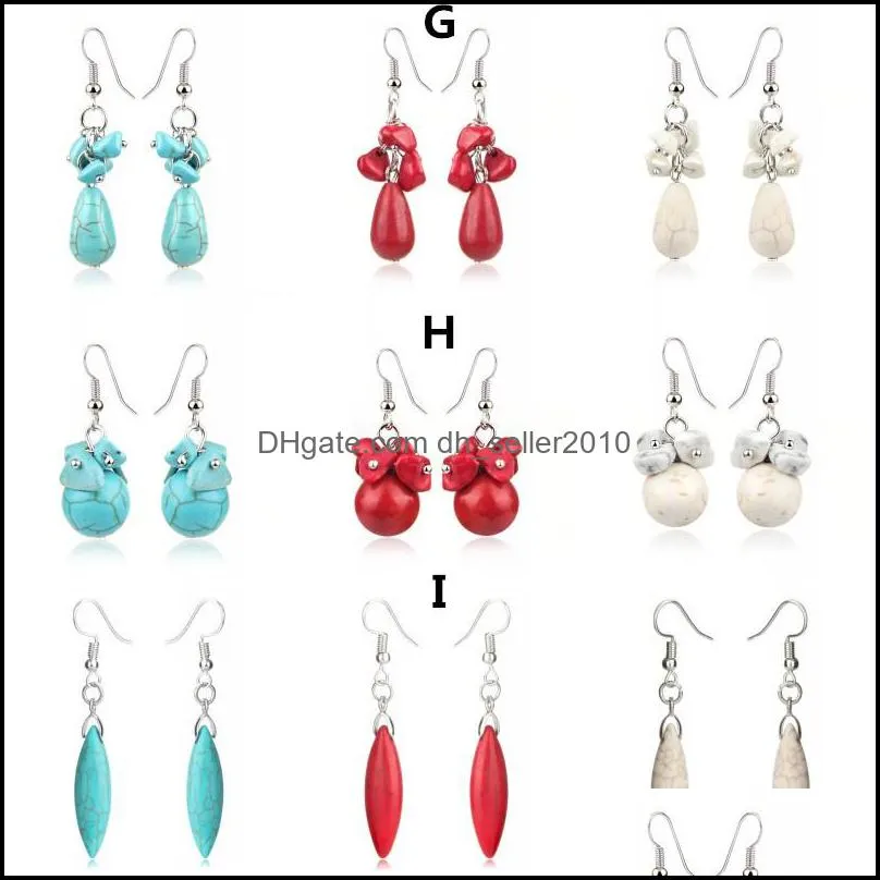 3 pairs/set Vintage handmade turquoise drop earrings for women retro teardrop heart cross earrings ethnic style jewelry wholesale