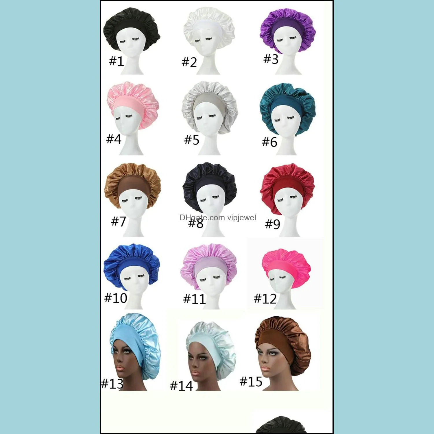 Women`s Hat For Women Solid Satin Wide Band Night Cap Girl Elastic Sleep Caps Bath Hats Female Bonnet Hair Care Woman Durags Durag Fashion Accessories