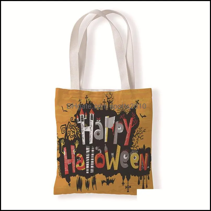 Gift Wrap Pumpkin Canvas bag Halloween printing Single shoulder Hand carry High Capacity environment protection Shopping bags literature Pocket change 5 8wd