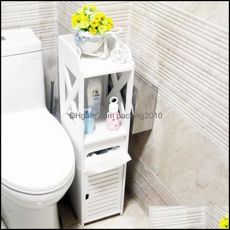 Floor Mounted Waterproof Toilet Side Cabinet PVC Bathroom Storage Rack Bedroom Kitchen Storage Shelves Home Bathroom Organizer 227 V2