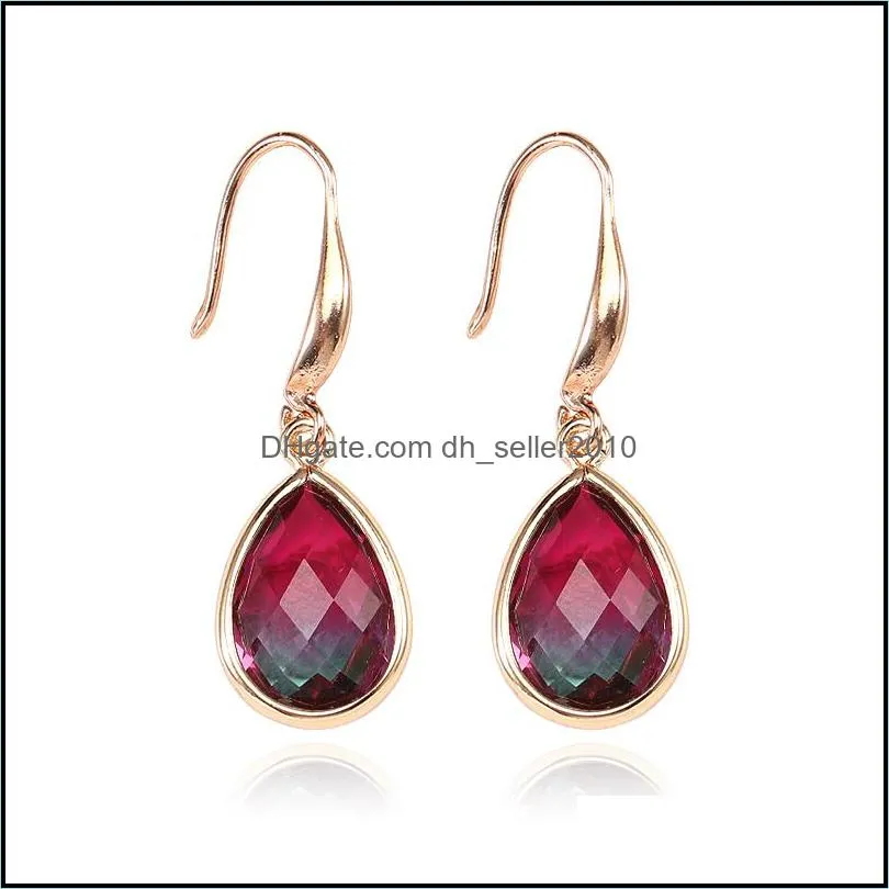 New Waterdrop Colorful K9 Crystal Pendant Dangle Earring for Women Girl Unique Design Geometric 18K Gold Hook Earring Fashion Jewelry