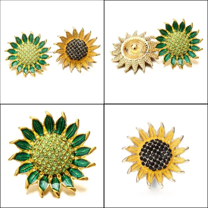 high quality snap button jewelry components diy crystal rhinestone sunflower 18mm 20mm metal snaps buttons fit bracelet bangle noosa