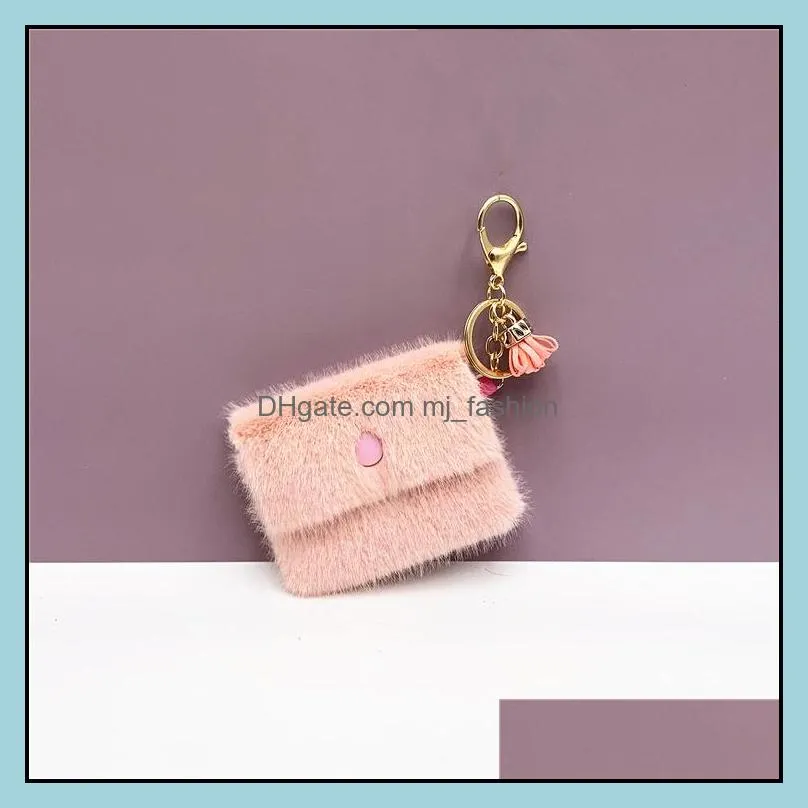 free dhl wallet bag key rings soft cute plush pompom keychains for women charm handbag keyring fashion car pendant jewelry