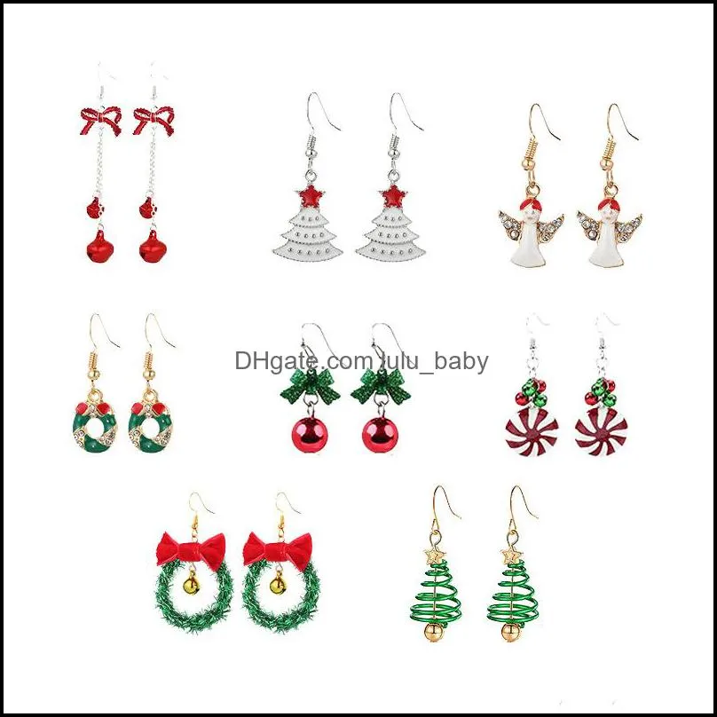 christmas crystal earrings charm set style stud snowflake tree elk bell star drop dangle earring for girls women