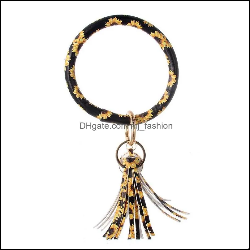 o key ring personalized sunflower serape leopard leather tassel bracelet keychain fashion bracelets wristlet jewelry free dhl m223f