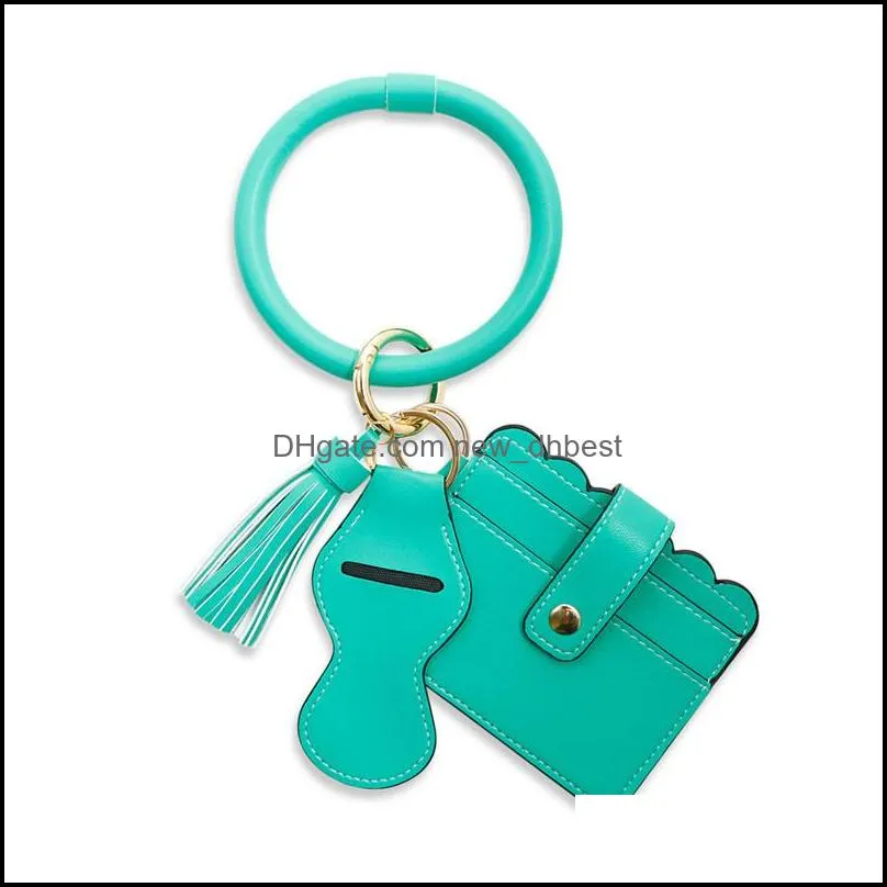 wristlet key chain bracelet id credit card holder bangle pu leather lipstick keyring wallet with tassel for women girls c580fz