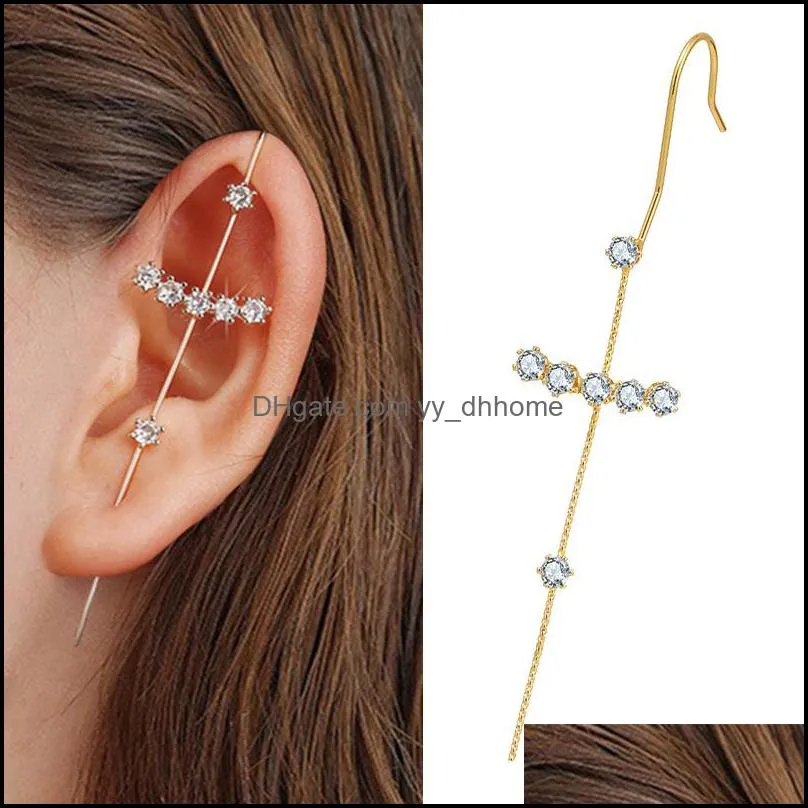 Fashion Crystal Hook Earrings Zirconia Ear Stud for Woman Geometric Cross Chain Pearl Cuff Earring Wedding Jewelry Gifts Q601FZ