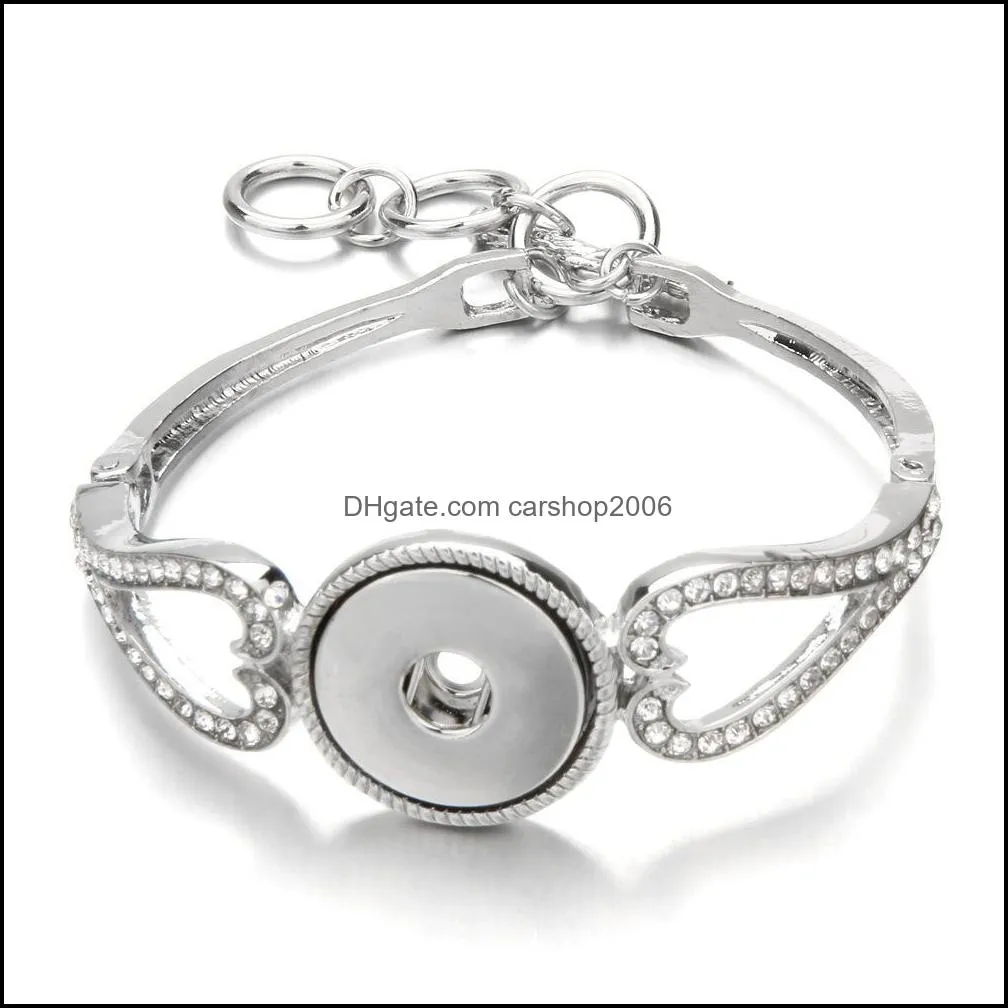 snap button bracelet jewelry vintage silver color heart link bangle fit 18mm snaps buttons diy for women men noosa s0337