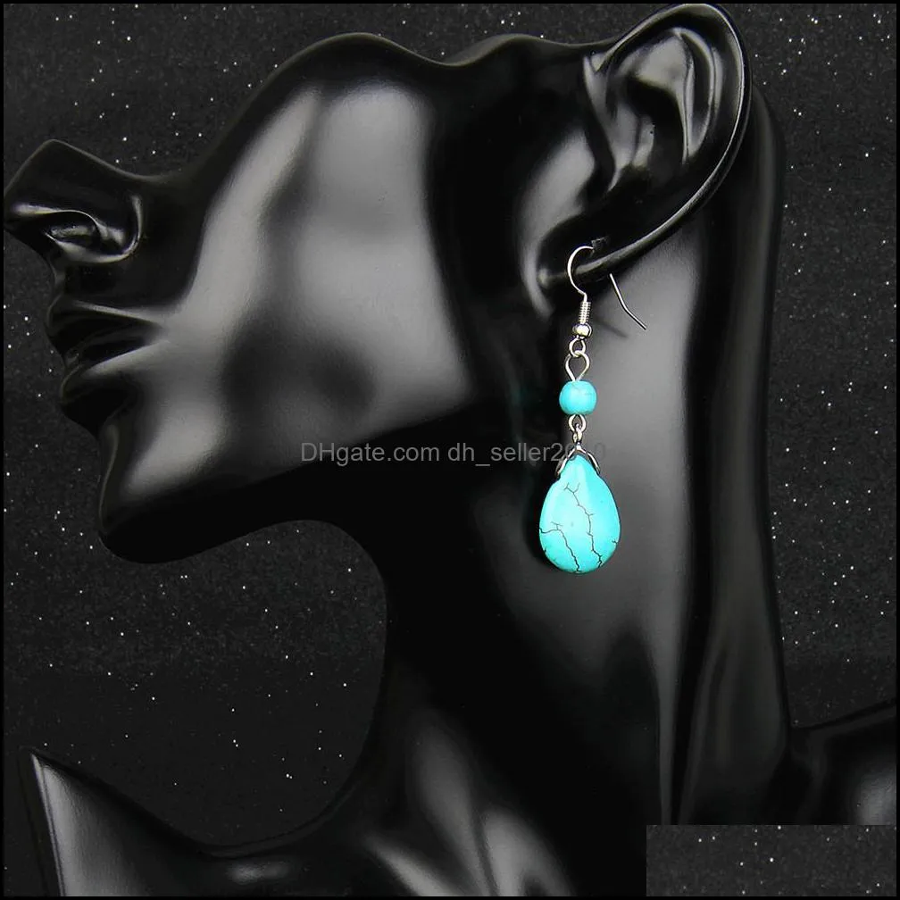 3 pairs/set Vintage handmade turquoise drop earrings for women retro teardrop heart cross earrings ethnic style jewelry wholesale