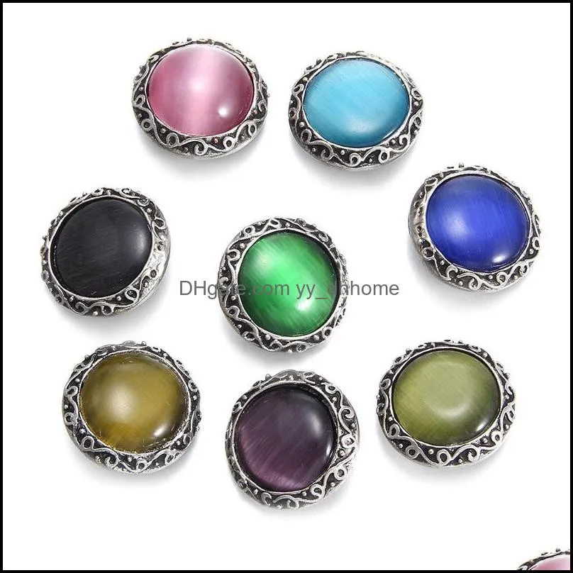 retro snap button jewelry components colorful rhinestone 18mm metal snaps buttons fit bracelet bangle noosa sh005