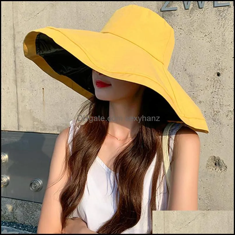 18CM Super Large Wide Brim Women Beach Hats Girl Summer Sun Hat Double-Sided Foldable Anti-UV Caps Woman Sunscreen Cap Bonnet Female Sunhat