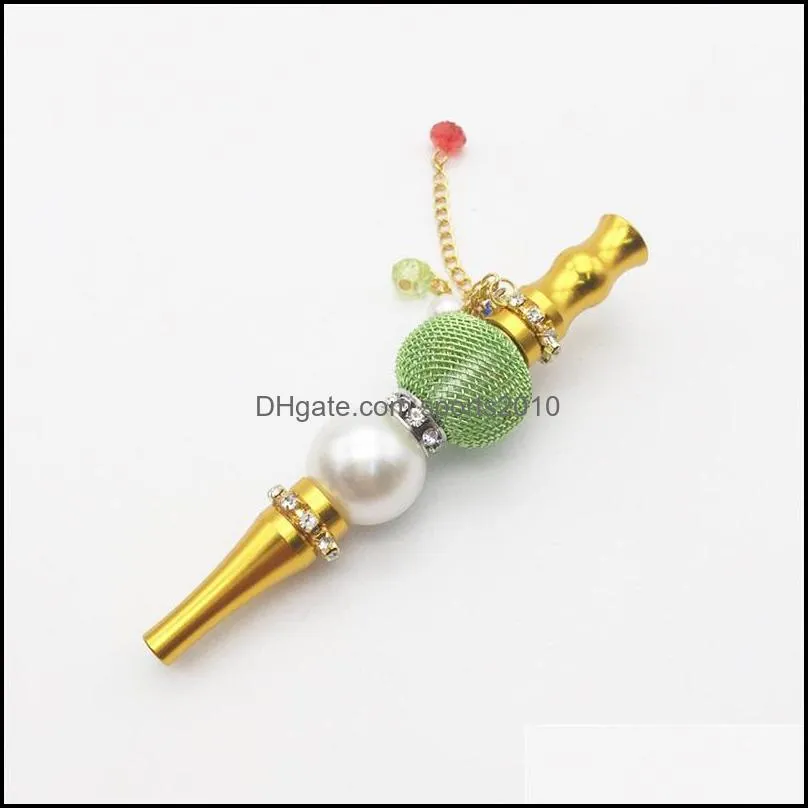 Metal Cigarette Holder Removable Handmade Smoking Pipes Arab Pendants Hookah Tips Golden Plated Pearl Smoke Accessories Suction New 13ml