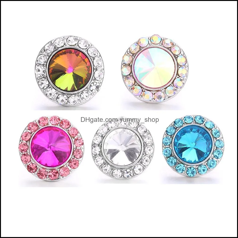 colorful flower crystal snap button jewelry components silver round 18mm metal snaps buttons fit bracelet bangle noosa for women men