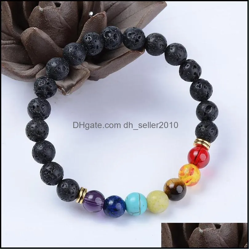 natural lava rock stone bracelet 8mm yoga bead 7 chakras bangle essential oil diffuser bracelets for women men jewelry free dhl