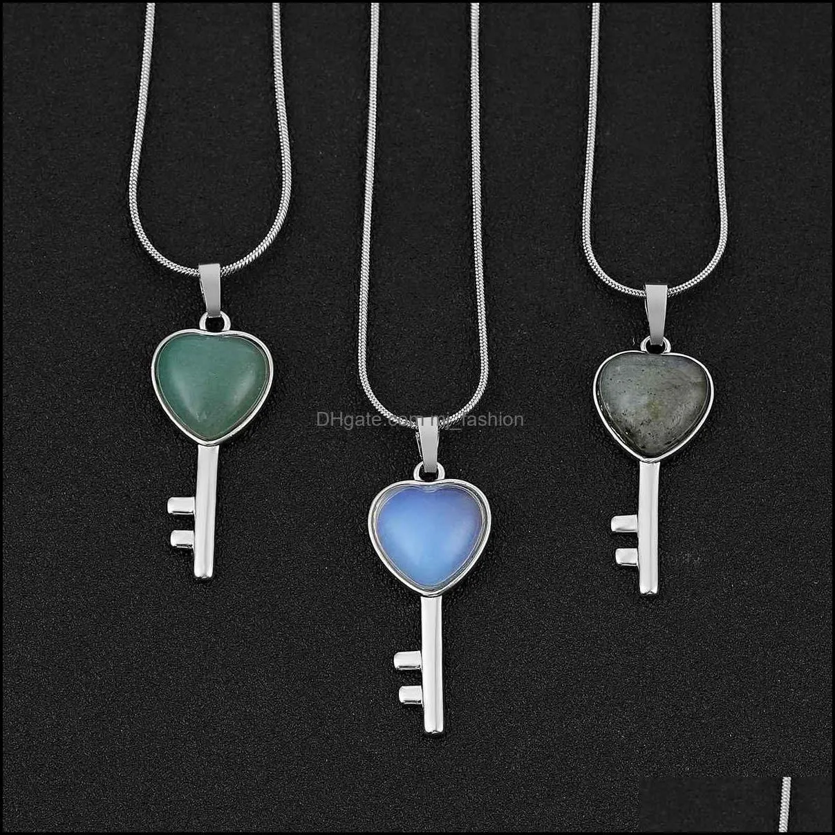 love lucky heart key gemstone pendant for making jewelry necklace earrings charms birthstone lock crystal women men healing chakra