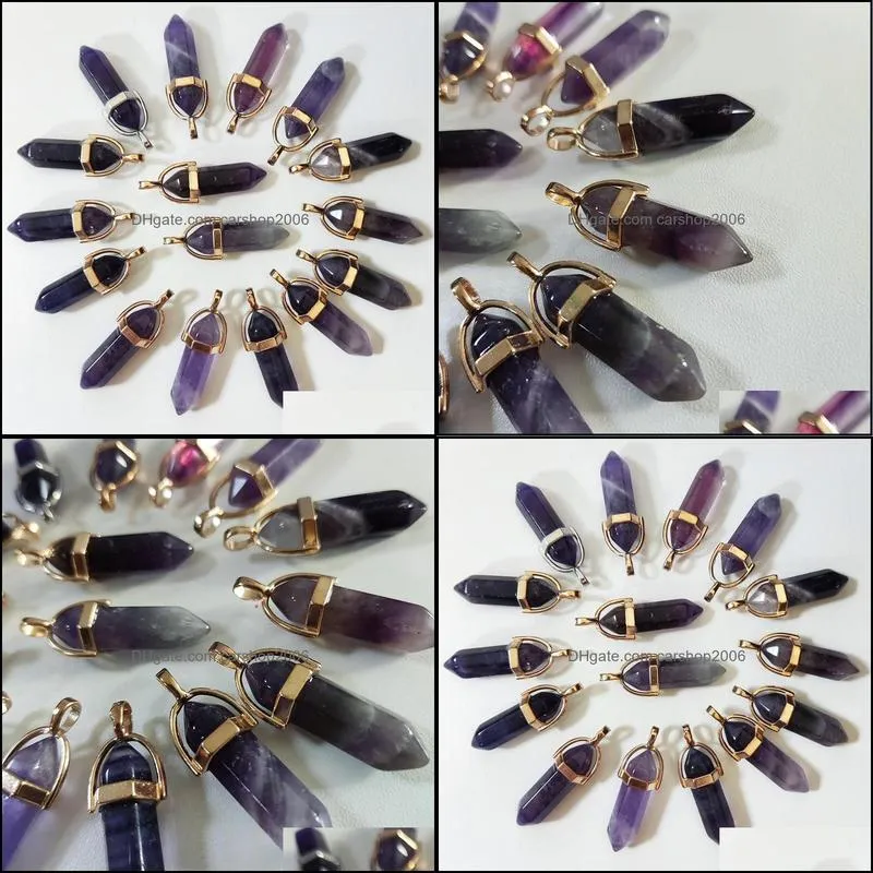 lot amethyst natural stone charms hexagonal column pendant reiki healing for women necklace diy jewelry making accessories