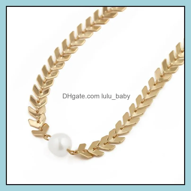 women simple delicate gold layered chokers handmade chain necklace with artificial pearl cheap wholesale drop shipping