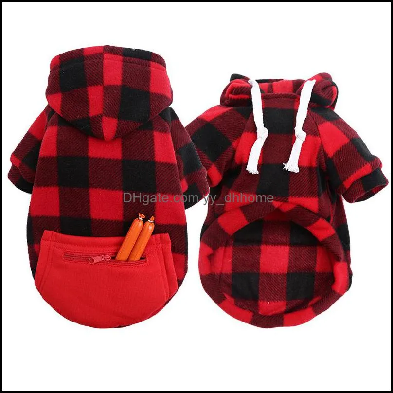 Winter Warm Pet Dog Apparel Clothes Plaid Printing Dog Hoodies Outfit for Small Dogs Chihuahua Pug Sweater Clothing Puppy Cat Coat Jacket 20220112