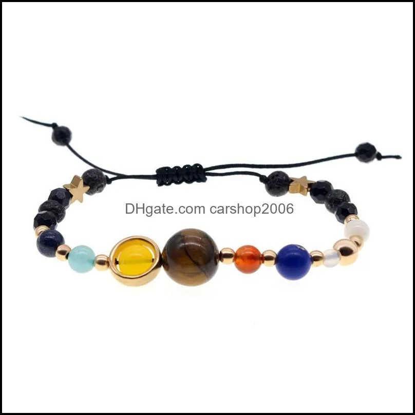 Universe Galaxy the Eight Planets in the Solar System Guardian Star Natural Stone Beads Bracelet Bangle for Women & Men Gift
