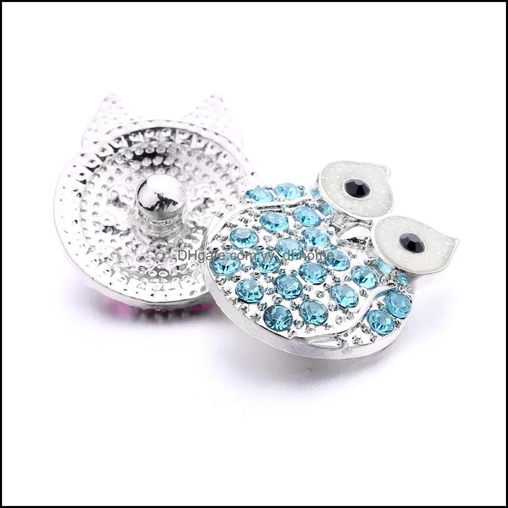 rhinestone owl snap button jewelry components 18mm metal bird snaps buttons fit bracelet bangle noosa b1215