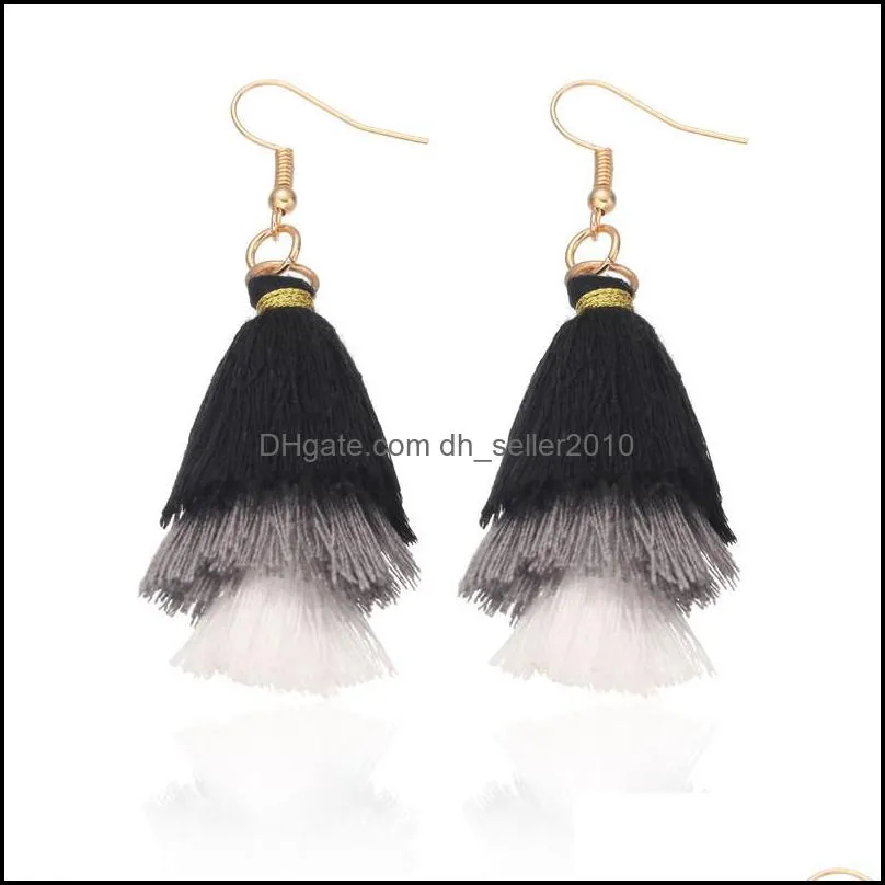 Unique design Three layer cotton thread earrings for women fashion colorful bohemian tassel earrings party wedding jewelry christmas