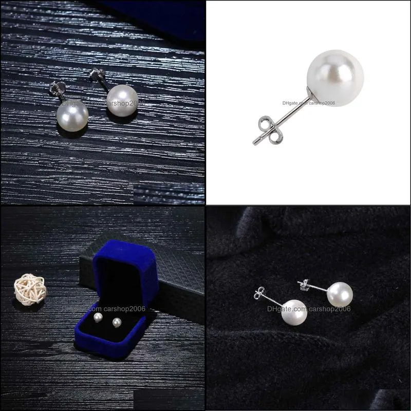 Quality Round White Cultured Akoya Stud Pearl Earrings for Women