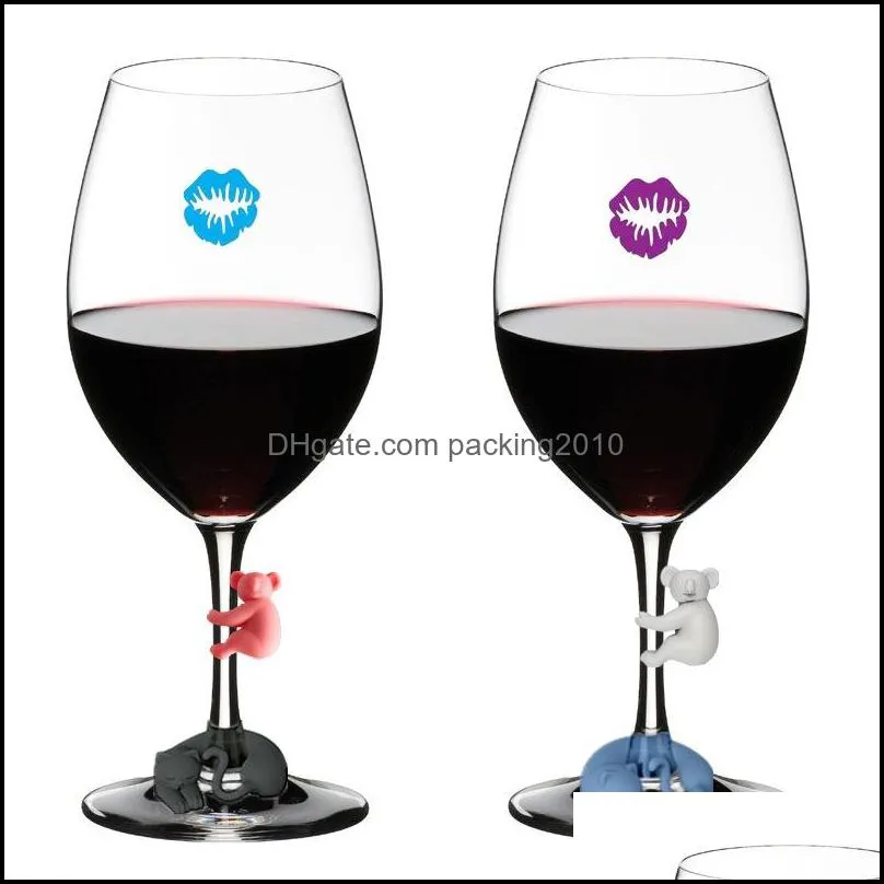 Glass Cups Bar Tools Recognizer Wine Koala Cup Silicone Identifier Tags Party Wine Glass Dedicateds Tag 6pcs/ set B3