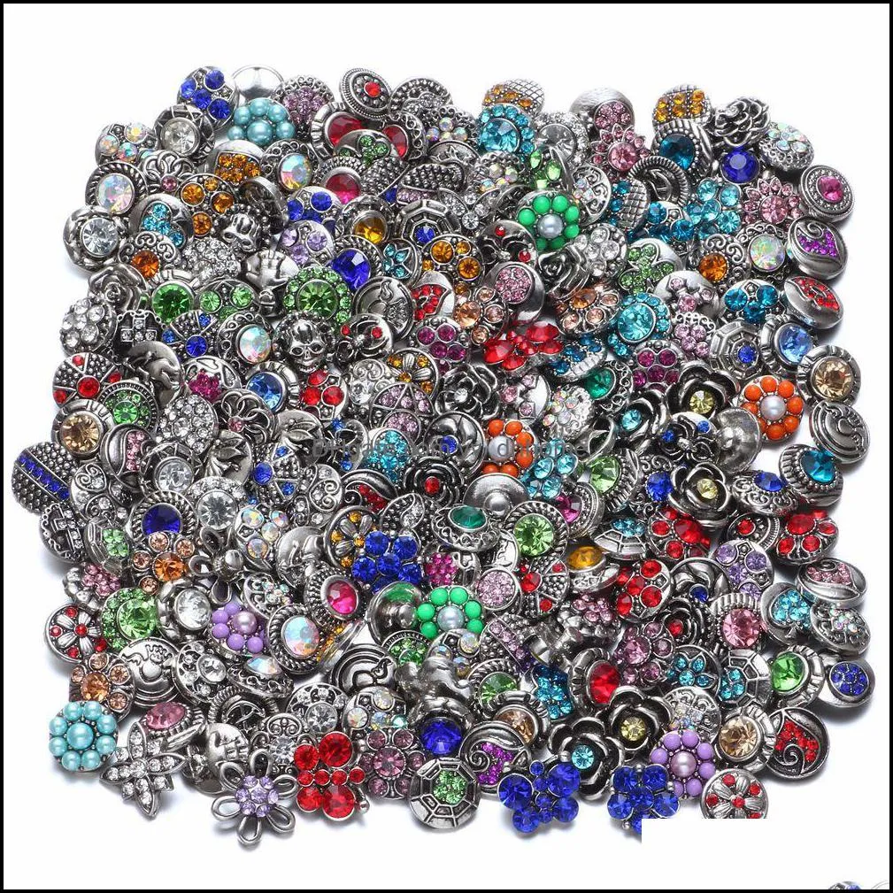 12mm mixed rhinestone flower snap button jewelry components black metal snaps buttons fit bracelet bangle noosa