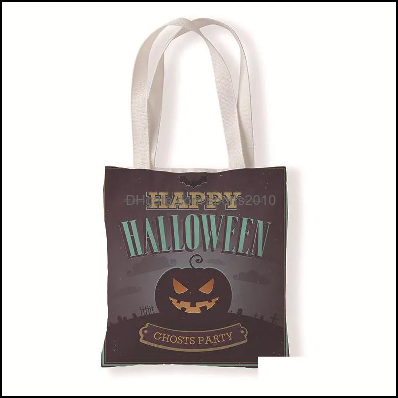 Gift Wrap Pumpkin Canvas bag Halloween printing Single shoulder Hand carry High Capacity environment protection Shopping bags literature Pocket change 5 8wd