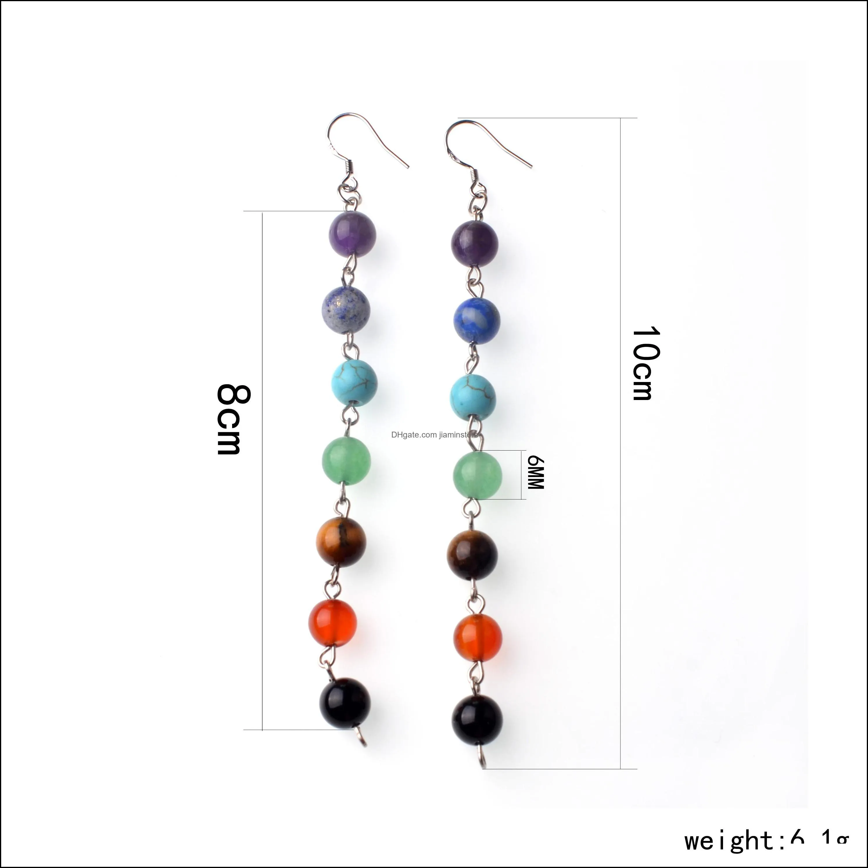 Seven chakras round bead earrings women`s elegant fashion charm earrings