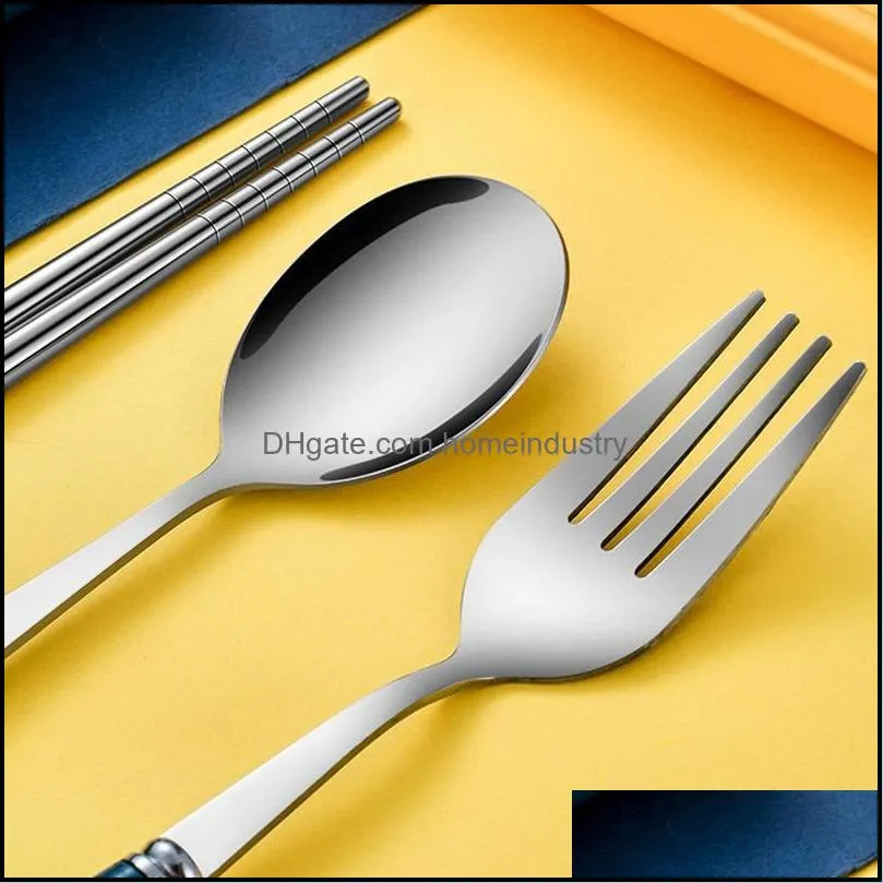 Flatware Sets Dinnerware Portable Stainless Steel Spoon Fork Steak Knife Set Travel Cutlery Tableware Chopsticks StorageFlatware