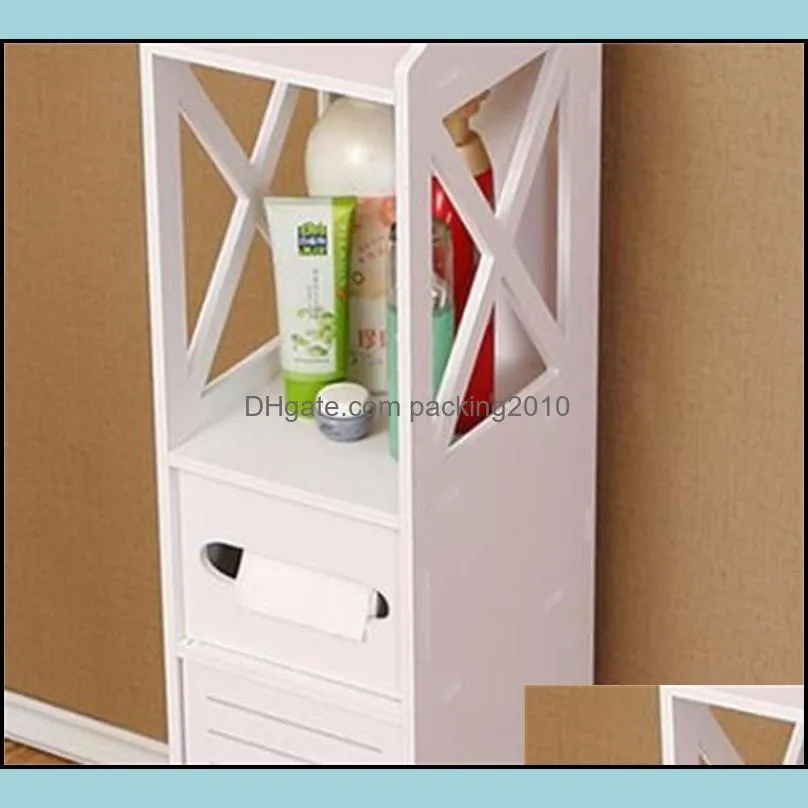 Floor Mounted Waterproof Toilet Side Cabinet PVC Bathroom Storage Rack Bedroom Kitchen Storage Shelves Home Bathroom Organizer 227 V2