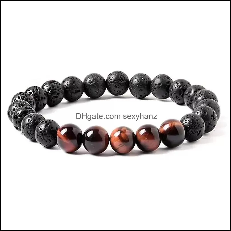 8mm Black Lava Stone Turquoise Tigers Eye Bead Strands Braclets Essential Oil Diffuser Bracelet for Women Men Jewelry