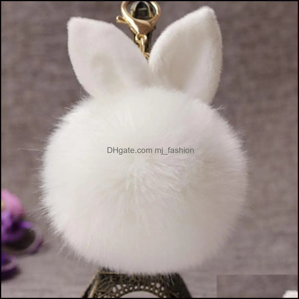 pompom keychains faux rabbit fur ball key chain keyrings keys holder pendant charm fluffy keyring fashion accessories d316q f