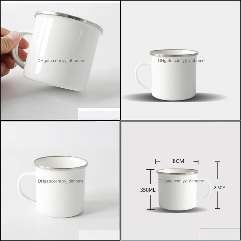 sublimation Enamel Coffee Mug 12oz Camping Mug Metal Coffee Mugs Enamel Steel Mug Durable Travel Enamel Beverage Mugs 139 S2