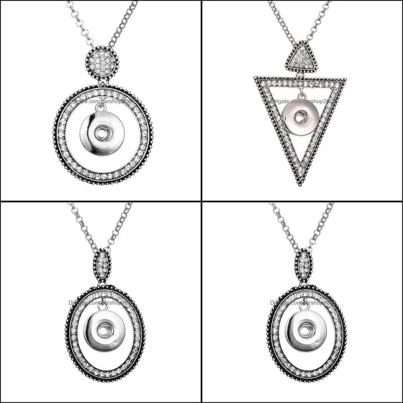 snap button jewelry rhinestone silver rose gold geometric shape pendant fit 18mm snaps buttons necklace for women men noosa