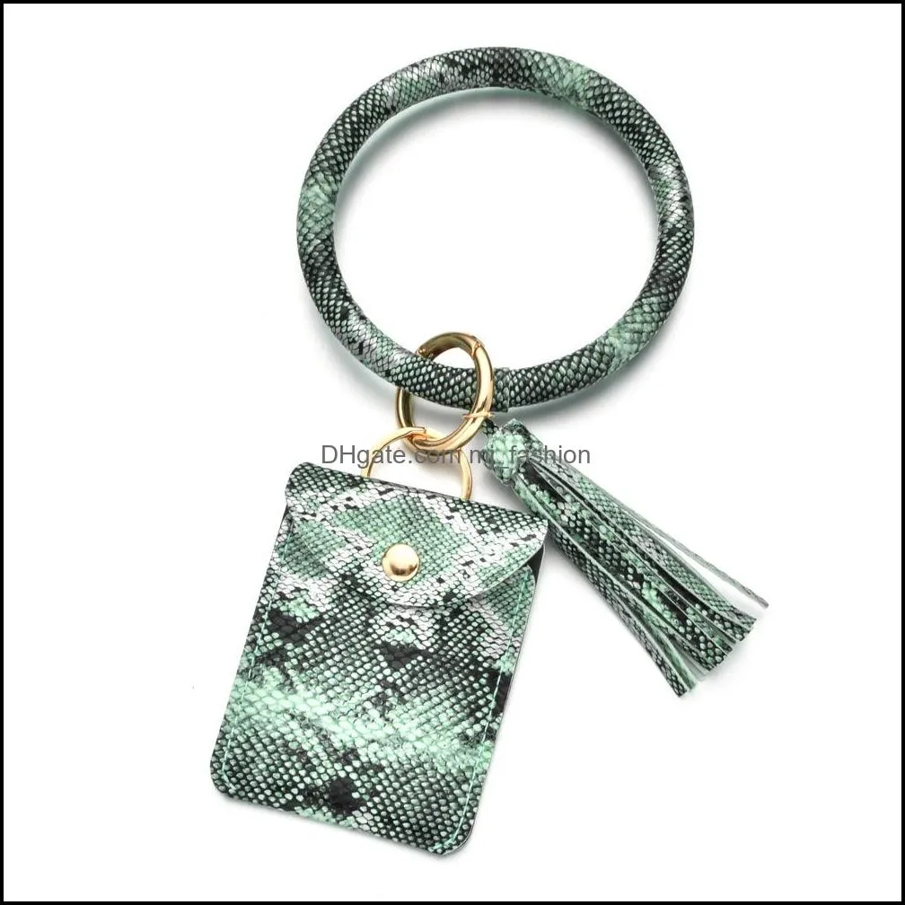 key ring snakeskin pu bracelet keychain women wallet tassel pendant bracelets id card holder keychains fashion jewelry free dhl