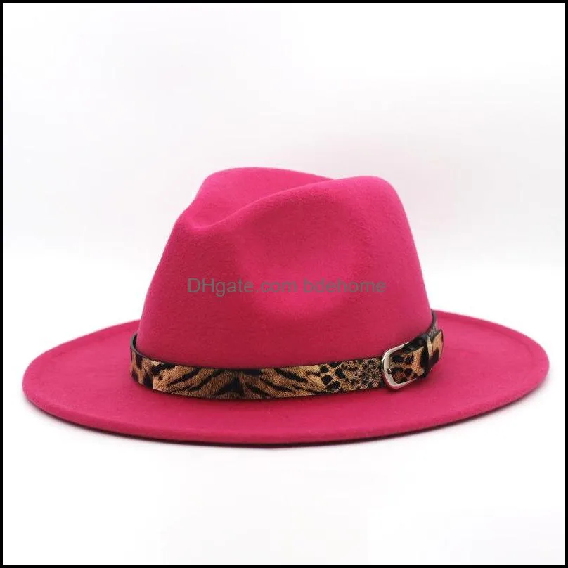 leopard felt fedora hat wide brim cap men women jazz panama caps formal hats ladies woman girls trilby chapeau winter fashion accessories